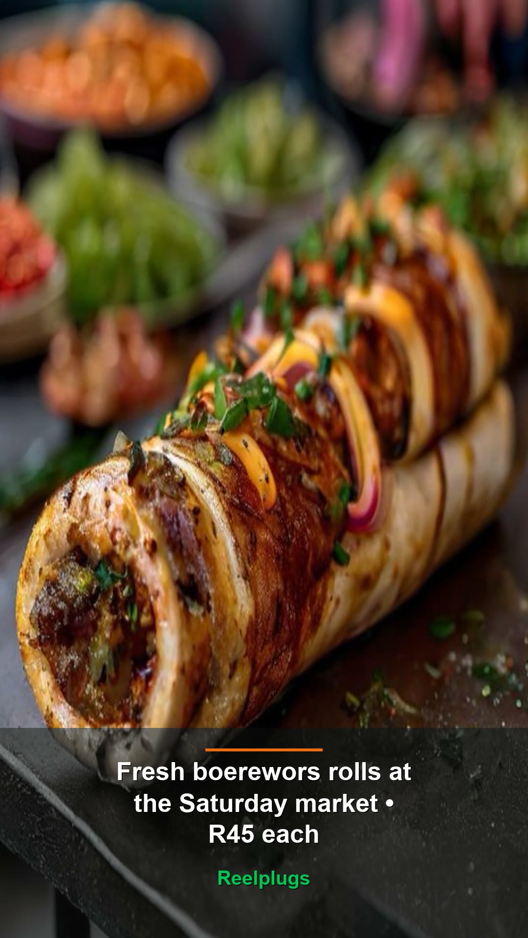 Fresh boerewors rolls at the Saturday market — R45 each