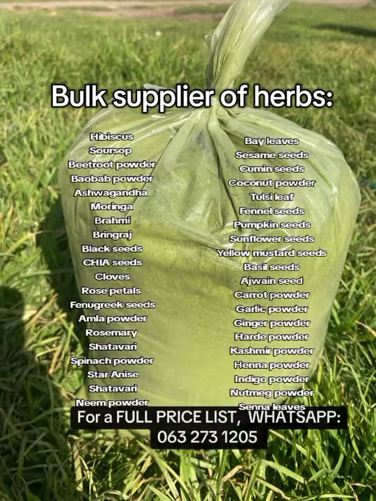 Bulk supplier of herbs: Hibiscus, Soursop, black seeds, moringa, bramhi, bringraj, baobab, cloves, CHIA seeds, fenugreek seeds, pumpkin seeds, mint and many others #herbs #teas #herbsupplier #businessidea