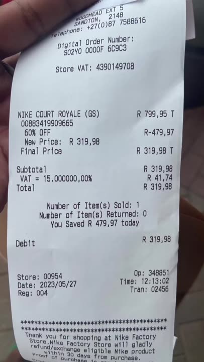 Nike factory shop Woodmead JHB - up to 60% off, sneakers R319 marked R799.